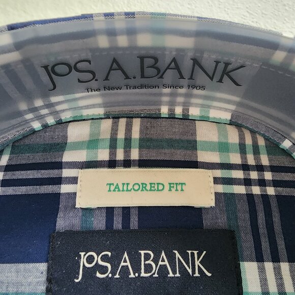 Small Casual Blue Plaid Shirt Jos A Bank S New Mens Size Sleeve Button Front Nwt - Picture 16 of 17